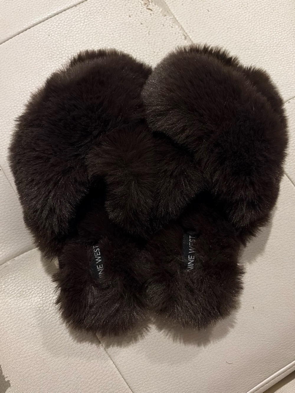 Nine West Dark Brown Faux Fur Slide Slippers